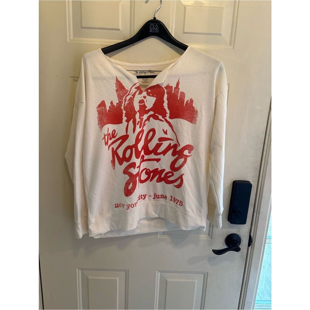 Rolling Stones Graphic Long Sleeve Women’s Sweater - White with Red Print - Picture 5 of 5